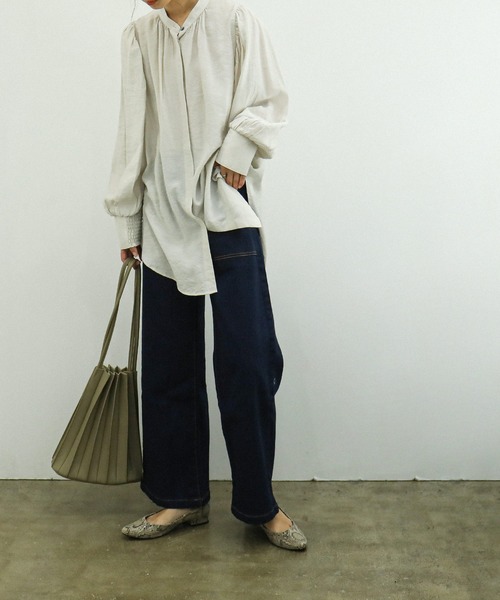 Fashion Letter（ファッションレター）の「微起毛デニムベイカーワイドパンツ （大きいサイズ）（デニムパンツ・レディース・ネイビー/ワンウォッシュ・M/L/LL/3L/4L）」の9枚目の写真