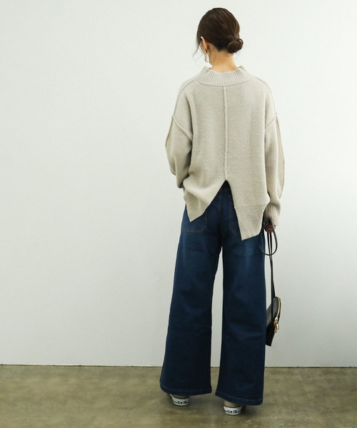 Fashion Letter（ファッションレター）の「微起毛デニムベイカーワイドパンツ （大きいサイズ）（デニムパンツ・レディース・ネイビー/ワンウォッシュ・M/L/LL/3L/4L）」の11枚目の写真