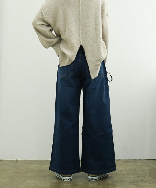 Fashion Letter（ファッションレター）の「微起毛デニムベイカーワイドパンツ （大きいサイズ）（デニムパンツ・レディース・ネイビー/ワンウォッシュ・M/L/LL/3L/4L）」の8枚目の写真