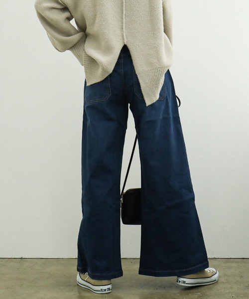 Fashion Letter（ファッションレター）の「微起毛デニムベイカーワイドパンツ （大きいサイズ）（デニムパンツ・レディース・ネイビー/ワンウォッシュ・M/L/LL/3L/4L）」の7枚目の写真