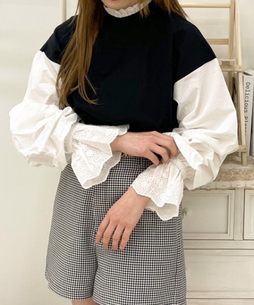 apres jour（アプレジュール）の「ミニ裏毛スカラップレーストップス【ZOZOTOWN限定アイテム】（Tシャツ/カットソー・レディース・オフホワイト/ミント/ブラック・フリー/X-LARGE）」の2枚目の写真