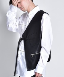 Catorce レザーアシンメトリーベスト フェイクレザー ドロストヘム ベスト