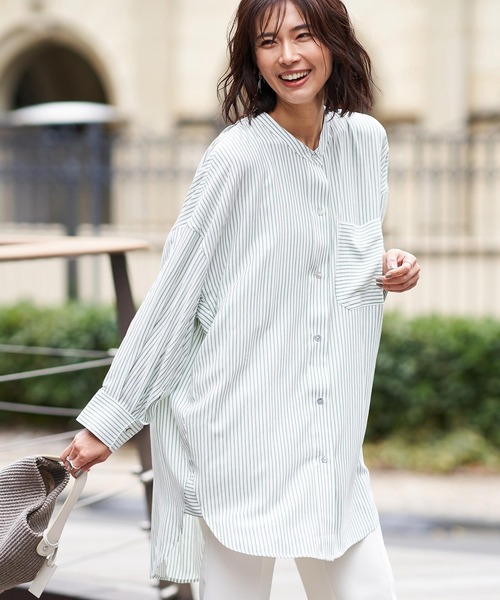 RIVE DROITE（リヴドロワ）の「ストライプチュニックシャツ（シャツ/ブラウス・レディース・ミント/バイオレット・FREE）」の12枚目の写真