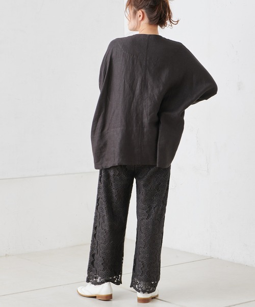 PUAL CE CIN（ピュアルセシン）の「麻レーヨンツイルジャケット（ノーカラージャケット・レディース・ベージュ/グレー/スミクロ・FREE）」の10枚目の写真