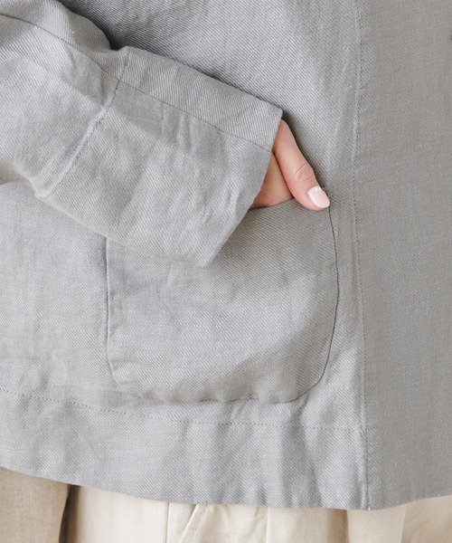 PUAL CE CIN（ピュアルセシン）の「麻レーヨンツイルジャケット（ノーカラージャケット・レディース・ベージュ/グレー/スミクロ・FREE）」の11枚目の写真