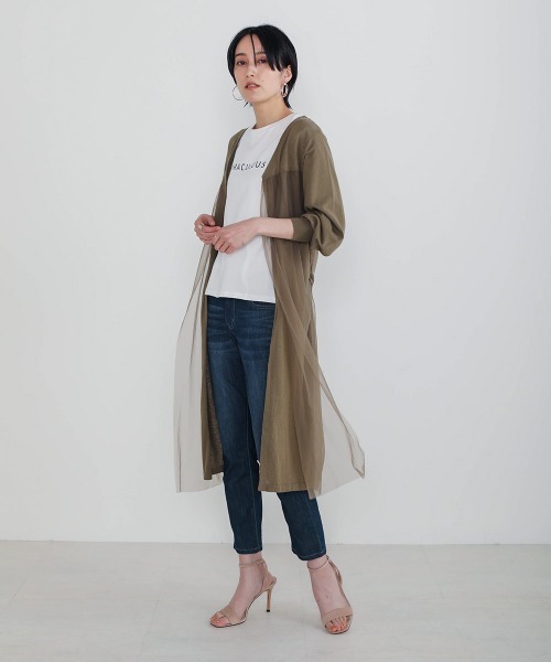 Bou Jeloud(ブージュルード)の「ベルト付きロングチュールニットカーディガン(カーディガン/ボレロ・レディース・ライトカーキ/ブラック/ベージュ・FREE)」の3枚目の写真