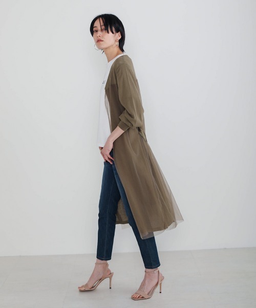 Bou Jeloud(ブージュルード)の「ベルト付きロングチュールニットカーディガン(カーディガン/ボレロ・レディース・ライトカーキ/ブラック/ベージュ・FREE)」の10枚目の写真