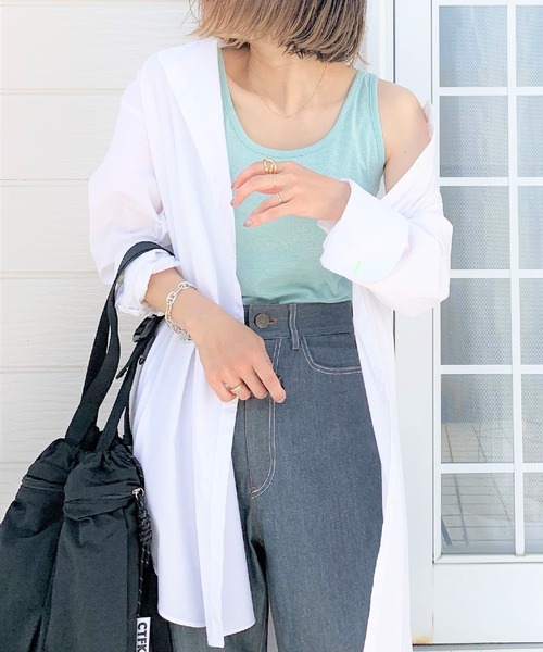 Q（キュー）の「ラメスリムタンク（タンクトップ・レディース・ライトグレー/ブラック/ベージュ/ラベンダー/ライトグリーン/サーモンピンク/ブルー・MEDIUM）」の14枚目の写真