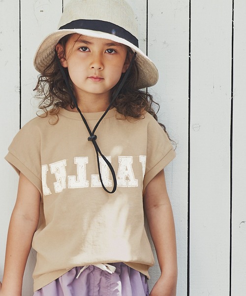 &yam(アンドヤム)の「USAコットン カレッジロゴプリント フレンチスリーブTシャツ【親子お揃い/リンクコーデ】(Tシャツ/カットソー・キッズ・ホワイト/ピンク/ブラック/ベージュ・150-160cm/110-120cm/140-150cm/120-130cm/130-140cm)」の3枚目の写真