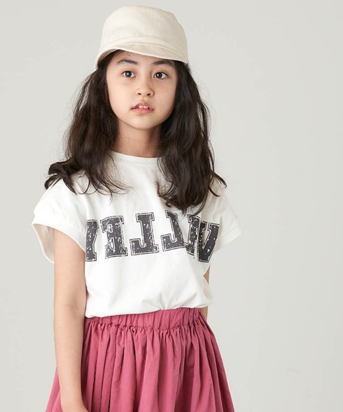 &yam(アンドヤム)の「USAコットン カレッジロゴプリント フレンチスリーブTシャツ【親子お揃い/リンクコーデ】(Tシャツ/カットソー・キッズ・ホワイト/ピンク/ブラック/ベージュ・150-160cm/110-120cm/140-150cm/120-130cm/130-140cm)」の1枚目の写真