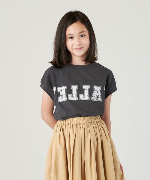 &yam(アンドヤム)の「USAコットン カレッジロゴプリント フレンチスリーブTシャツ【親子お揃い/リンクコーデ】(Tシャツ/カットソー・キッズ・ホワイト/ピンク/ブラック/ベージュ・150-160cm/110-120cm/140-150cm/120-130cm/130-140cm)」の9枚目の写真