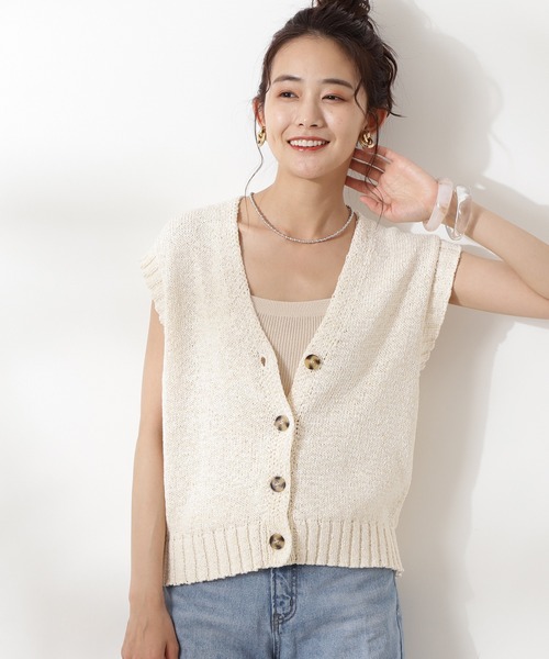 N.（N. Natural Beauty Basic）（エヌエヌナチュラルビューティーベーシック）の「◆ボタン付ニットベスト（ベスト・レディース・ブラック/クリーム/ホワイト系その他・MEDIUM）」の3枚目の写真