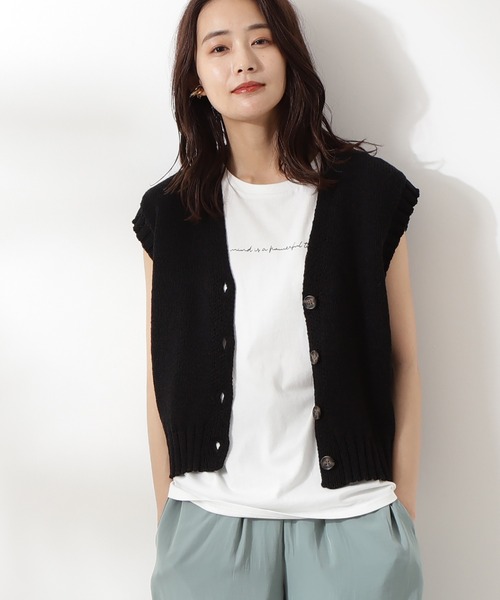 N.（N. Natural Beauty Basic）（エヌエヌナチュラルビューティーベーシック）の「◆ボタン付ニットベスト（ベスト・レディース・ブラック/クリーム/ホワイト系その他・MEDIUM）」の2枚目の写真