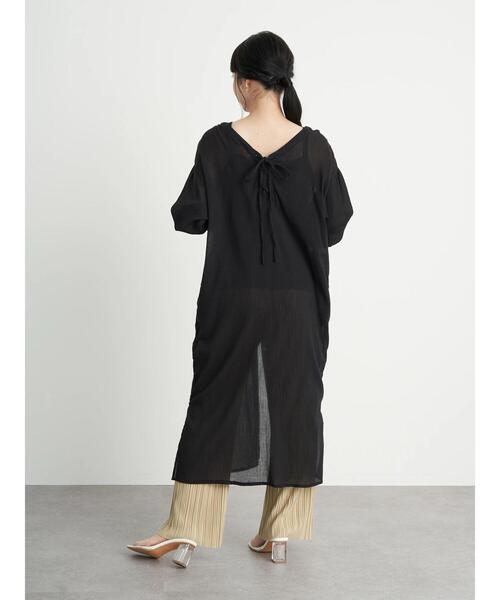 earth music&ecology（アースミュージックアンドエコロジー）の「コットン楊柳レースアップワンピース ＊（ワンピース・レディース・ブラック/オフホワイト/グリーン/テラコッタ/イエロー/ラベンダー・FREE）」の7枚目の写真