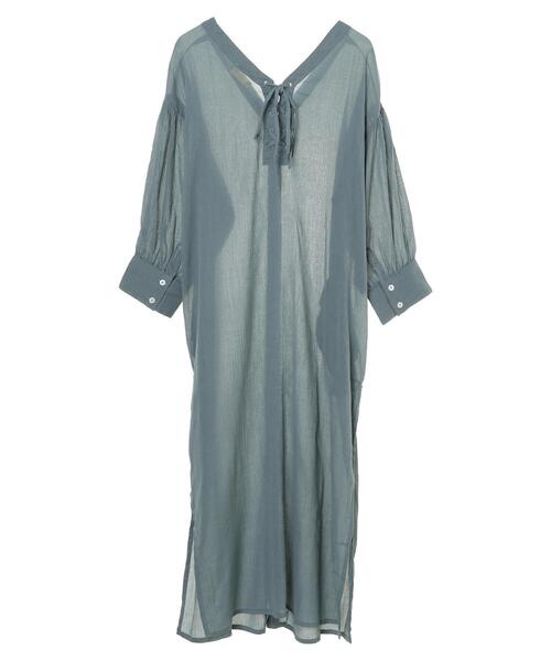 earth music&ecology（アースミュージックアンドエコロジー）の「コットン楊柳レースアップワンピース ＊（ワンピース・レディース・ブラック/オフホワイト/グリーン/テラコッタ/イエロー/ラベンダー・FREE）」の16枚目の写真