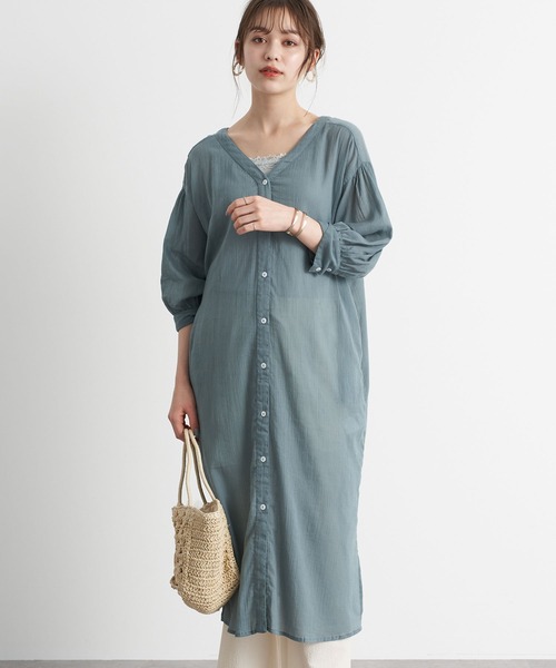 earth music&ecology（アースミュージックアンドエコロジー）の「コットン楊柳レースアップワンピース ＊（ワンピース・レディース・ブラック/オフホワイト/グリーン/テラコッタ/イエロー/ラベンダー・FREE）」の4枚目の写真