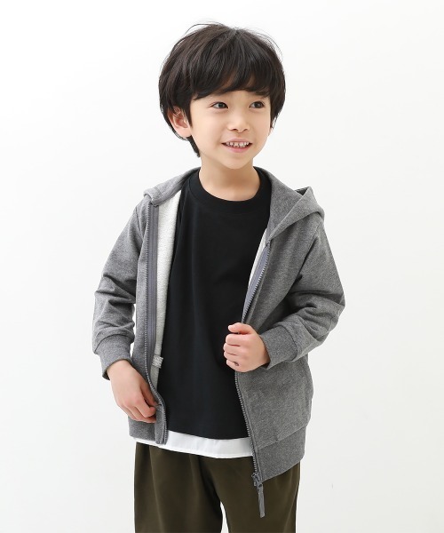 devirock(デビロック)の「無地スウェットジップパーカー(パーカー・キッズ・スモークピンク/カーキ/ネイビー/ヘザーチャコール/ブラック/ライトパープル/パープル系その他/ベージュ/ブルー系その他/グリーン系その他/杢グレー/モカ/グリーン系その他2/ラベンダー/オートミール・80cm/90cm/100cm/110cm/120cm/130cm/140cm/150cm/160cm)」の4枚目の写真