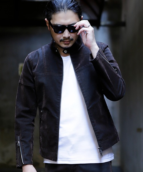 RATTLE TRAP（ラトルトラップ）の「フロッキーデニムシングルライダース（ライダースジャケット・メンズ・ブラック/ブラウン・LL/S/M/L）」の8枚目の写真