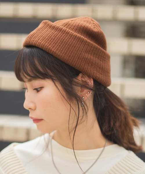 WEGO(ウィゴー)の「WEGO/2WAYショートビーニー(ニットキャップ/ビーニー・メンズ・ブラック/ダークグリーン/ダークオレンジ/イエロー系その他2/ワイン/ブラウン/ネイビー/ブルー/パープル/ホワイト/ベージュ/ライム/ピンク・FREE)」の4枚目の写真