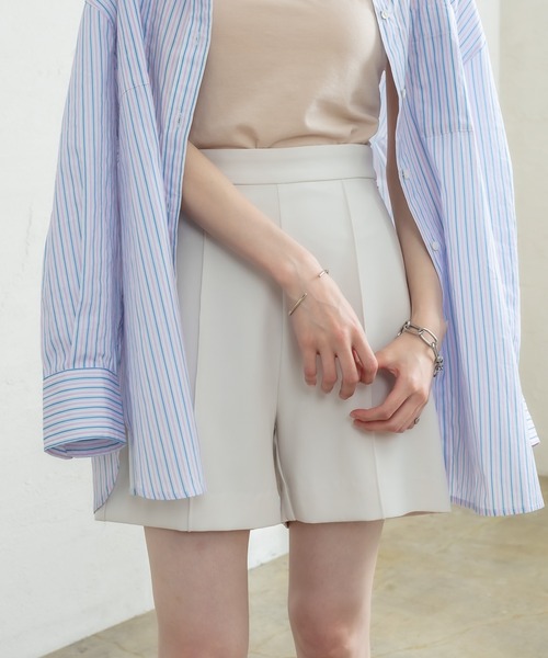 mystic（ミスティック）の「ピンタックショートパンツ（スラックス・レディース・アイボリー/ブラック・FREE）」の2枚目の写真