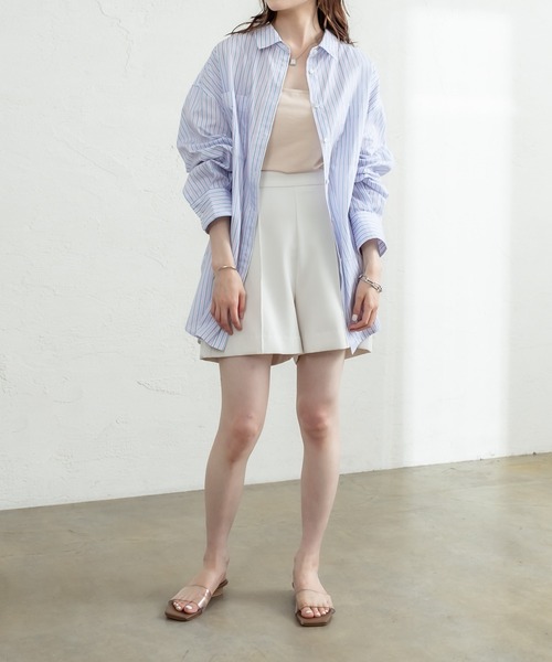 mystic（ミスティック）の「ピンタックショートパンツ（スラックス・レディース・アイボリー/ブラック・FREE）」の5枚目の写真