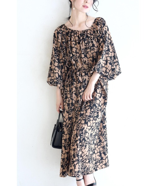 ベルト付き ふんわり袖の花シルエットロングワンピース ワンピース Cawaii カワイイ のファッション通販 Zozotown