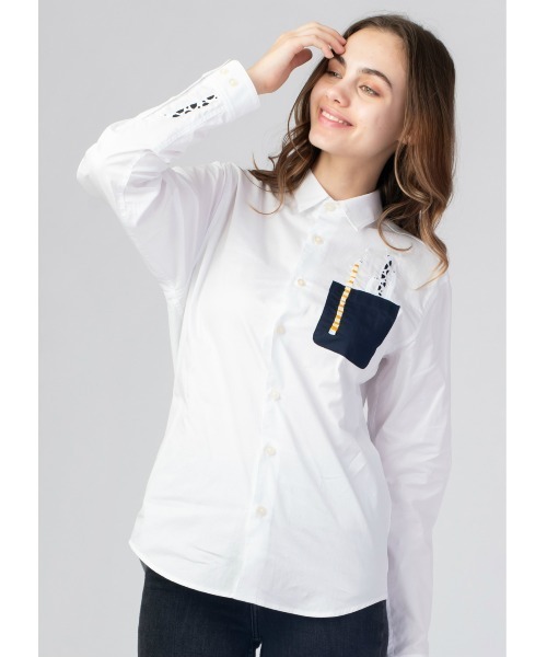 Design Tshirts Store graniph（デザイン　ティーシャツ　ストア　グラニフ）の「チンアナゴ｜ポケット長袖シャツ（シャツ/ブラウス・メンズ・ホワイト・SMALL/LARGE/MEDIUM）」の2枚目の写真
