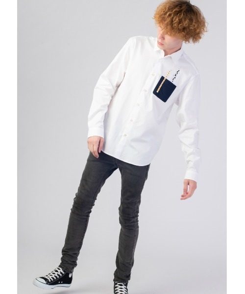Design Tshirts Store graniph（デザイン　ティーシャツ　ストア　グラニフ）の「チンアナゴ｜ポケット長袖シャツ（シャツ/ブラウス・メンズ・ホワイト・SMALL/LARGE/MEDIUM）」の10枚目の写真
