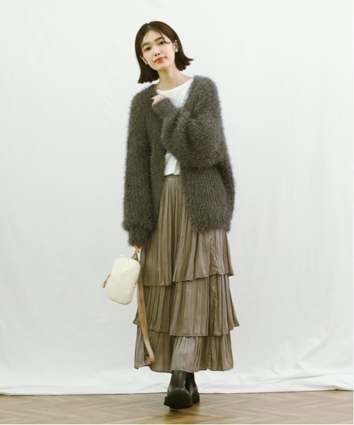 Gready Brilliant（グレディブリリアン）の「シャギーニットカーディガン（カーディガン/ボレロ・レディース・チャコールグレー/ベージュ/ミント・38）」の6枚目の写真