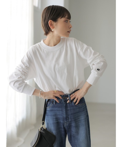 rem closet（レムクローゼット）の「【RUSSELL×rem】ロングスリーブTシャツ（Tシャツ/カットソー・レディース・ホワイト/ブラック・SMALL）」の2枚目の写真