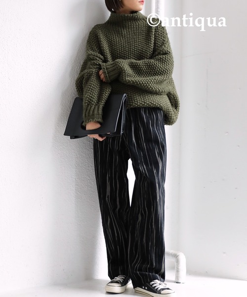 【新品】 antiqua アート柄 コーデュロイパンツ カーキ フリーサイズ アート柄コーデュロイパンツ（その他パンツ）｜antiqua