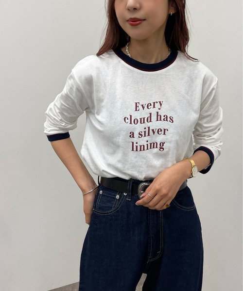 apres jour mignon（アプレジュールミニョン）の「リンガーロンT【ZOZOTOWN限定アイテム】（Tシャツ/カットソー・レディース・グリーン/オレンジ/オフホワイト/ブラック・X-LARGE/フリー）」の2枚目の写真