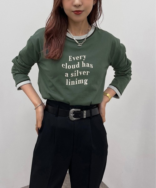 apres jour mignon（アプレジュールミニョン）の「リンガーロンT【ZOZOTOWN限定アイテム】（Tシャツ/カットソー・レディース・グリーン/オレンジ/オフホワイト/ブラック・X-LARGE/フリー）」の4枚目の写真