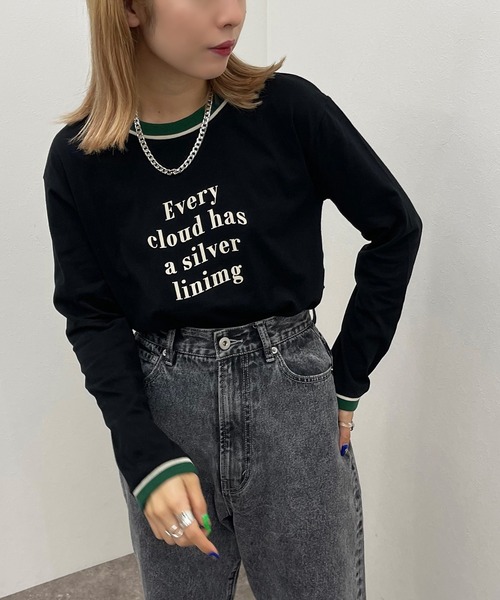 apres jour mignon（アプレジュールミニョン）の「リンガーロンT【ZOZOTOWN限定アイテム】（Tシャツ/カットソー・レディース・グリーン/オレンジ/オフホワイト/ブラック・X-LARGE/フリー）」の3枚目の写真