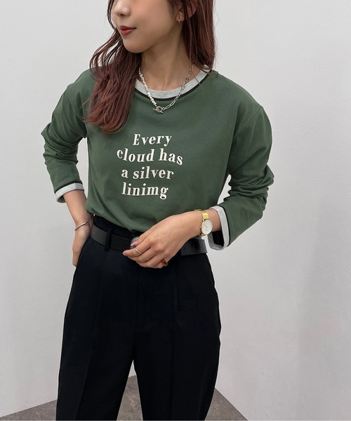 apres jour mignon（アプレジュールミニョン）の「リンガーロンT【ZOZOTOWN限定アイテム】（Tシャツ/カットソー・レディース・グリーン/オレンジ/オフホワイト/ブラック・X-LARGE/フリー）」の15枚目の写真