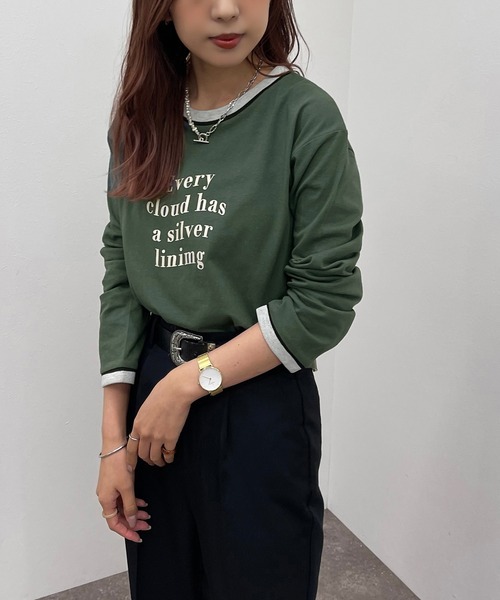 apres jour mignon（アプレジュールミニョン）の「リンガーロンT【ZOZOTOWN限定アイテム】（Tシャツ/カットソー・レディース・グリーン/オレンジ/オフホワイト/ブラック・X-LARGE/フリー）」の6枚目の写真