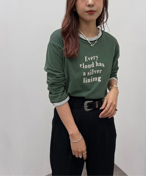 apres jour mignon（アプレジュールミニョン）の「リンガーロンT【ZOZOTOWN限定アイテム】（Tシャツ/カットソー・レディース・グリーン/オレンジ/オフホワイト/ブラック・X-LARGE/フリー）」の9枚目の写真