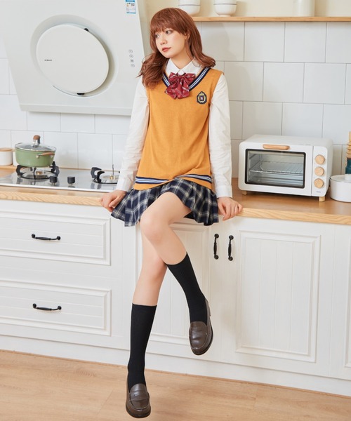 BODYLINE(ボディライン)の「ハロウィンコスプレ ベスト一体型 制服コスチューム(線入り) 4点セット(コスチューム/パーティーグッズ・レディース・ベージュ・M/L/2L/S)」の6枚目の写真