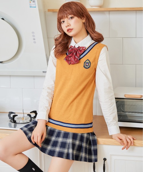 BODYLINE(ボディライン)の「ハロウィンコスプレ ベスト一体型 制服コスチューム(線入り) 4点セット(コスチューム/パーティーグッズ・レディース・ベージュ・M/L/2L/S)」の7枚目の写真