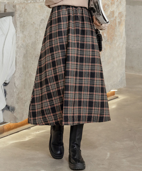 選べるミモレorロング丈】秋冬なウール風生地。クラシックチェック柄