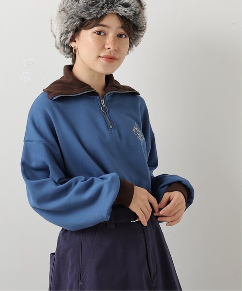 DOUBLE NAME(ダブルネーム)の「ワンポイント刺しゅうハーフZIPプルオーバー(Tシャツ/カットソー・レディース・ブルー/グリーン/スミクロ/オフホワイト・FREE)」の5枚目の写真