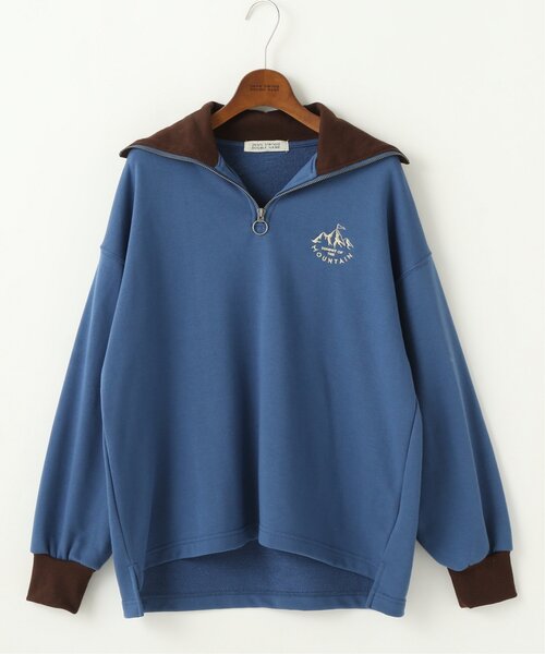 DOUBLE NAME(ダブルネーム)の「ワンポイント刺しゅうハーフZIPプルオーバー(Tシャツ/カットソー・レディース・ブルー/グリーン/スミクロ/オフホワイト・FREE)」の16枚目の写真