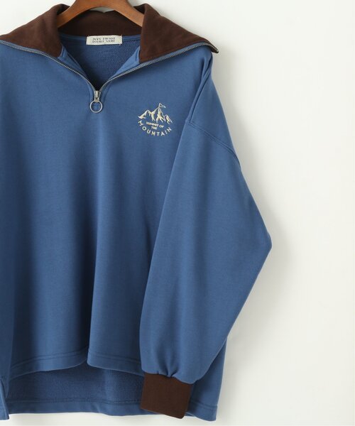 DOUBLE NAME(ダブルネーム)の「ワンポイント刺しゅうハーフZIPプルオーバー(Tシャツ/カットソー・レディース・ブルー/グリーン/スミクロ/オフホワイト・FREE)」の9枚目の写真