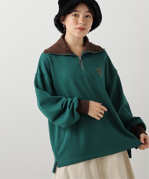 DOUBLE NAME(ダブルネーム)の「ワンポイント刺しゅうハーフZIPプルオーバー(Tシャツ/カットソー・レディース・ブルー/グリーン/スミクロ/オフホワイト・FREE)」の18枚目の写真