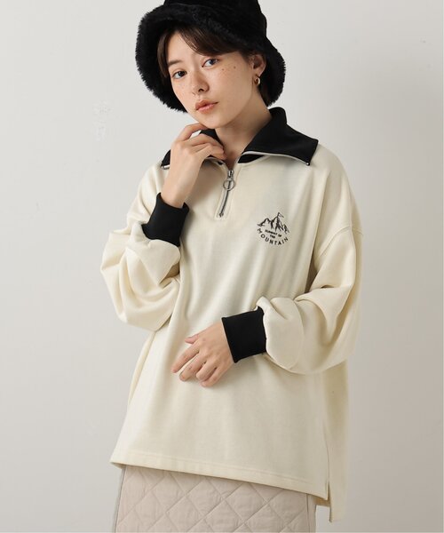 DOUBLE NAME(ダブルネーム)の「ワンポイント刺しゅうハーフZIPプルオーバー(Tシャツ/カットソー・レディース・ブルー/グリーン/スミクロ/オフホワイト・FREE)」の22枚目の写真