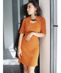 フロックボタンレイヤードニットワンピース