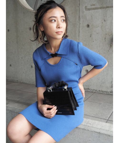 EVRIS（エヴリス）の「フロックボタンレイヤードニットワンピース（ワンピース・レディース・オレンジ/ブルー/ブラック・FREE）」の3枚目の写真