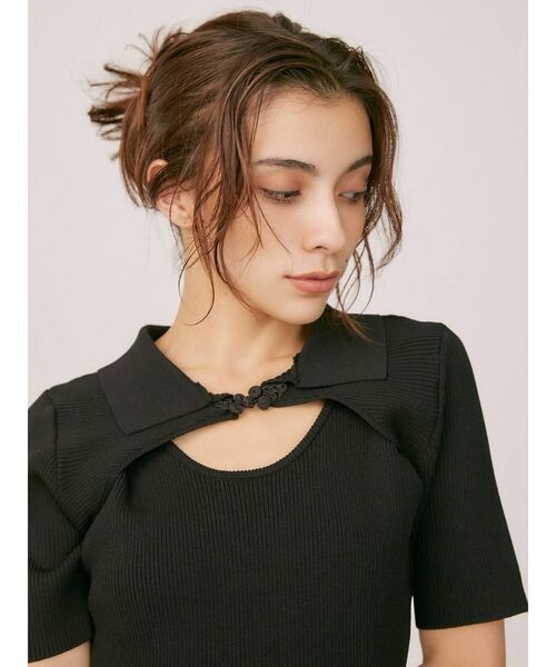 EVRIS（エヴリス）の「フロックボタンレイヤードニットワンピース（ワンピース・レディース・オレンジ/ブルー/ブラック・FREE）」の9枚目の写真