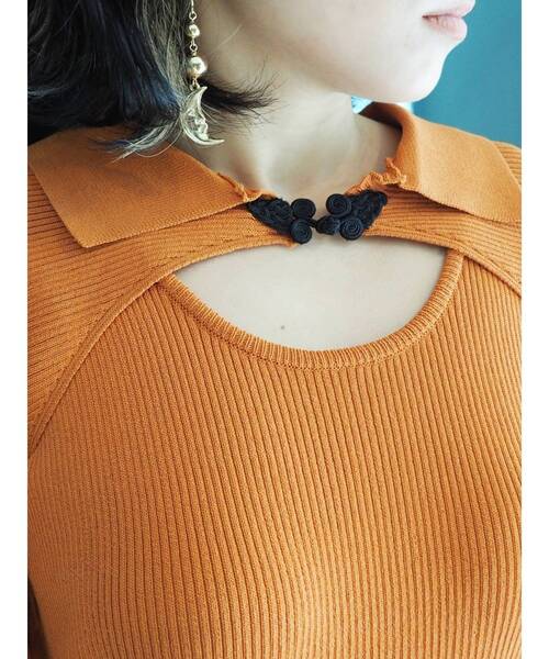 EVRIS（エヴリス）の「フロックボタンレイヤードニットワンピース（ワンピース・レディース・オレンジ/ブルー/ブラック・FREE）」の22枚目の写真