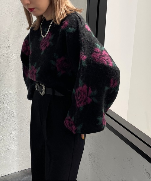 apres jour mignon(アプレジュールミニョン)の「フラワージャガードニット【ZOZOTOWN限定アイテム】(ニット/セーター・レディース・ブラック系その他/グリーン系その他/ダークブルー・X-LARGE/フリー)」の22枚目の写真